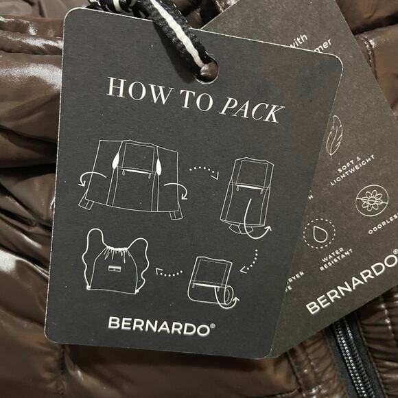 Bernardo Chocolate Hooded Water Resistant Packable Puffer Jacket, Sz M -- NWT - Picture 3 of 16